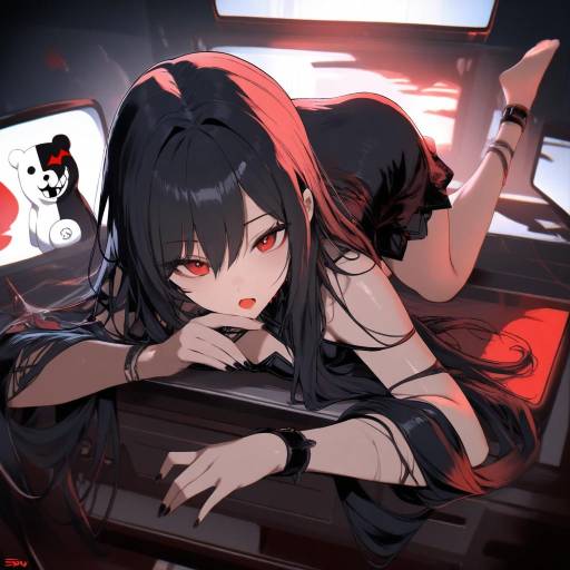 Monokuma-Inspired Girl Through Television