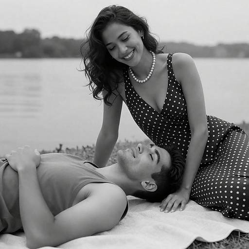 Joyful Lake Moment in Black and White