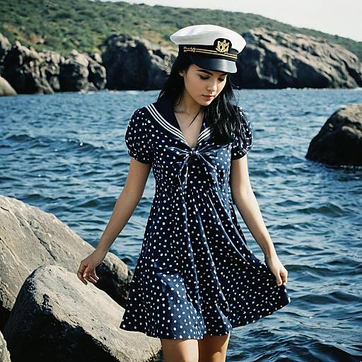 Woman in Sailor Dress by the Sea