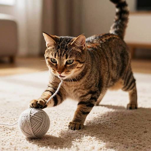 Realistic Cat Playing with Yarn