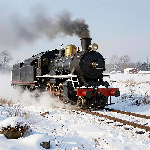 Steam Locomotive in Snowy Landscape