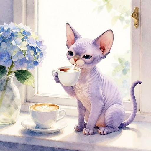 Whimsical Lavender Sphynx Cat Art