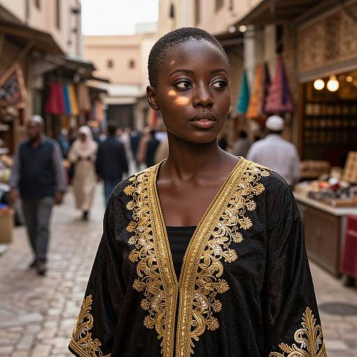 Enigmatic African Woman in Moroccan Market