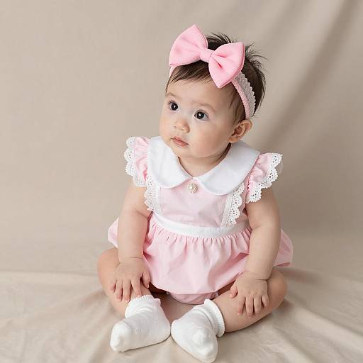 Baby Girl in Pink Dress with Bow Headband