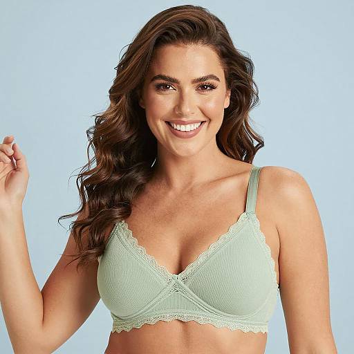 Smiling Woman in Light Green Bra
