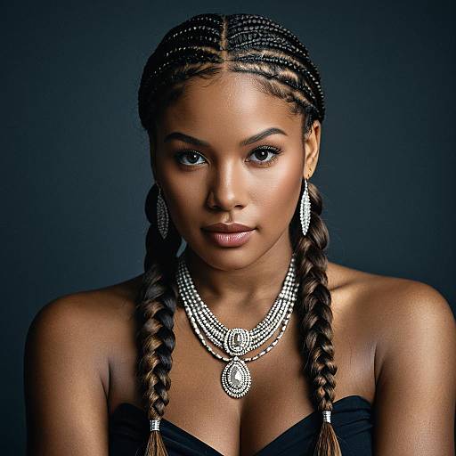 Dark-Skinned Woman with Cornrow Braids and Jewelry