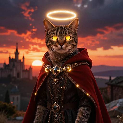 Glowing Cat in Mystical Sunset