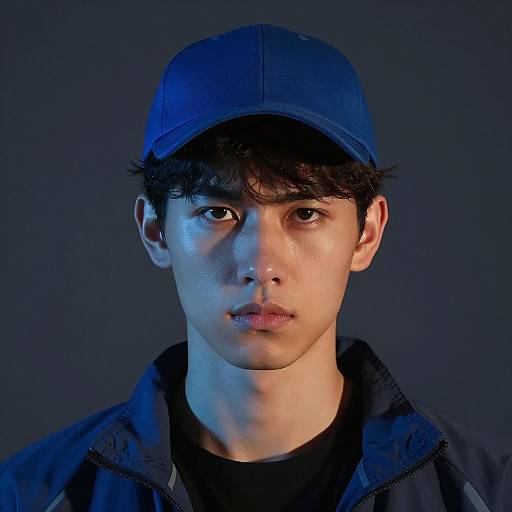 Stern Young Man in Blue and Orange Light