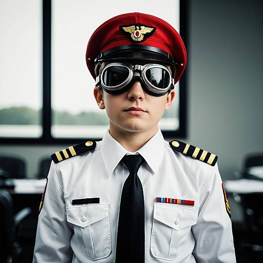 Young Male Pilot in Uniform with Goggles