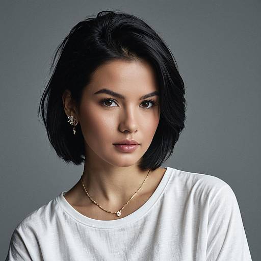 Portrait of Woman with Short Black Hair and Jewelry