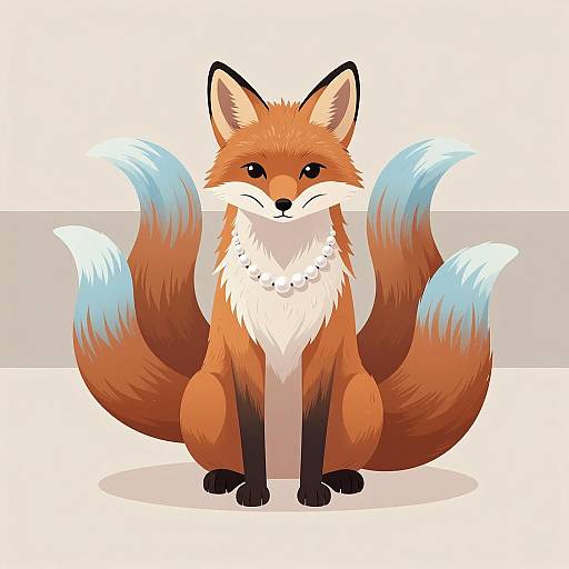 Calm Fox with Blue-Tipped Tails Illustration