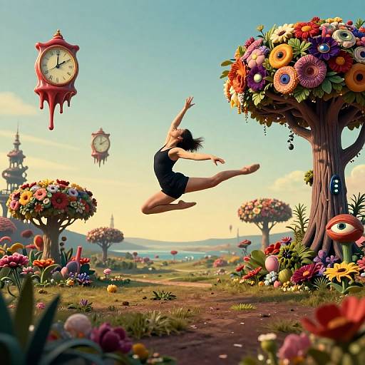 Surreal Dancer Among Floating Islands