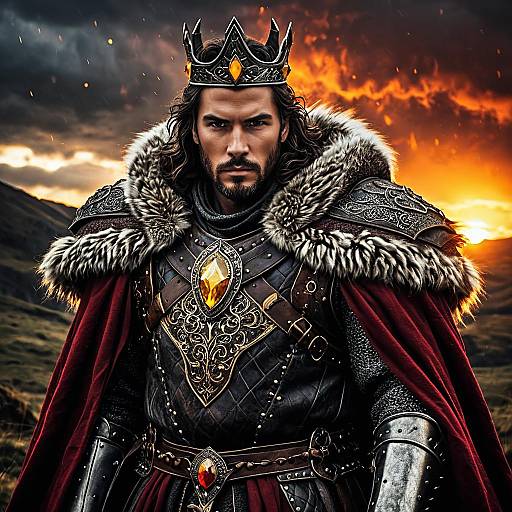 Fierce Warrior King at Fiery Sunset