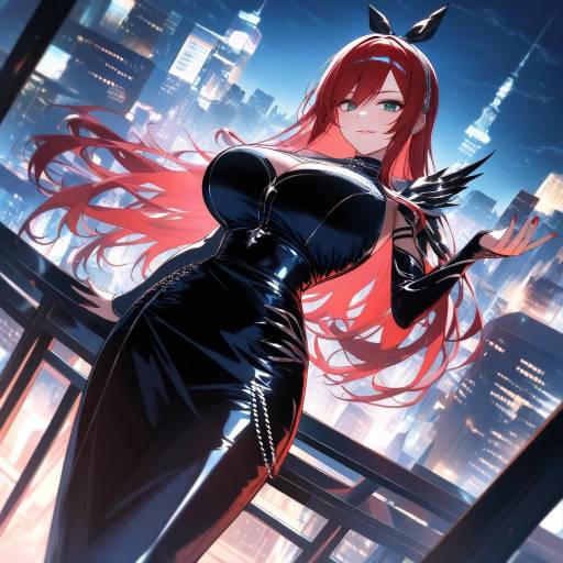 Aesthetic Nighttime Cityscape with Erza Scarlet