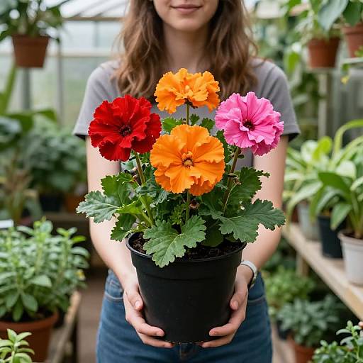Girl with Vibrant Floral Bouquet Indoors