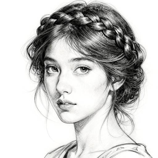 Pencil Sketch of Woman with Braided Crown