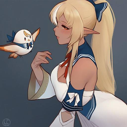 Illustration of Elfriend (shiranui flare), hololive in the style of Nat the lich