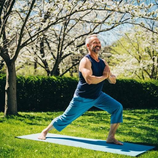 Middle-aged Man Practicing Yoga Outdoors