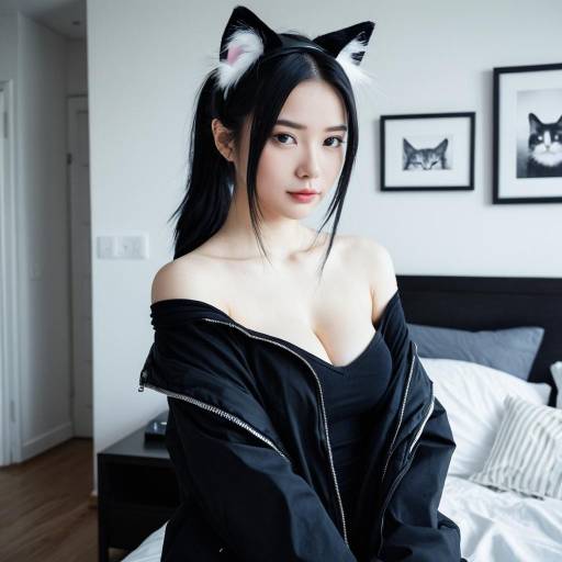 Neko Girl in Cozy Bedroom Setting