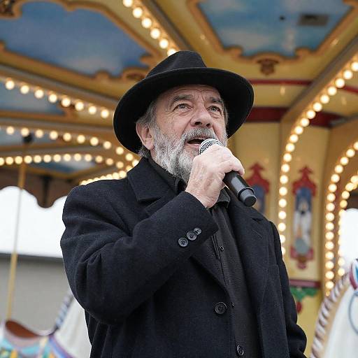 Bearded Singer by Colorful Carousel Lights