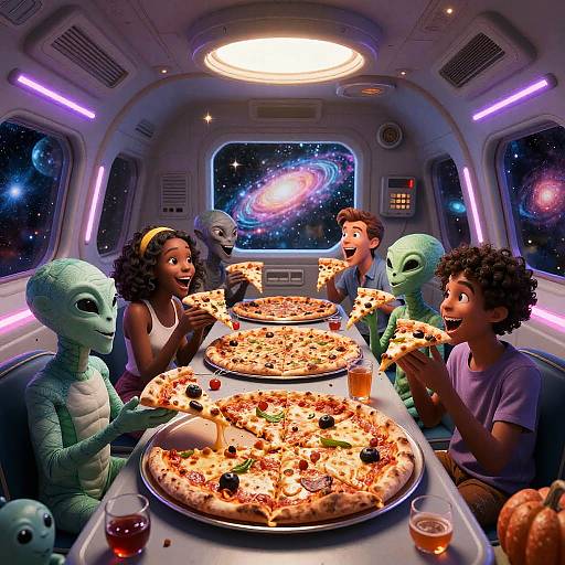 Cosmic Pizza Party in Spaceship