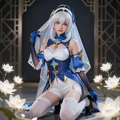 White-Haired Anime Woman in Fantasy Attire