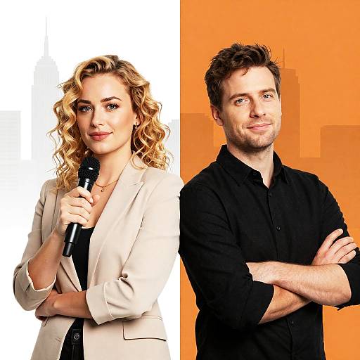 Confident Duo Against Split Color Background