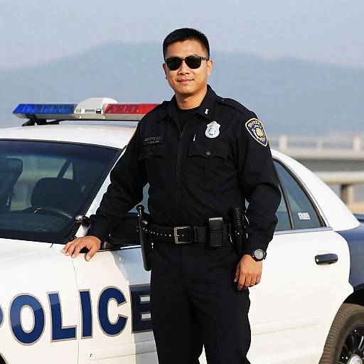 Smiling Officer Beside Police Car