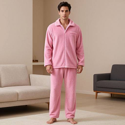 Man in Pink Fleece Pajamas Costume