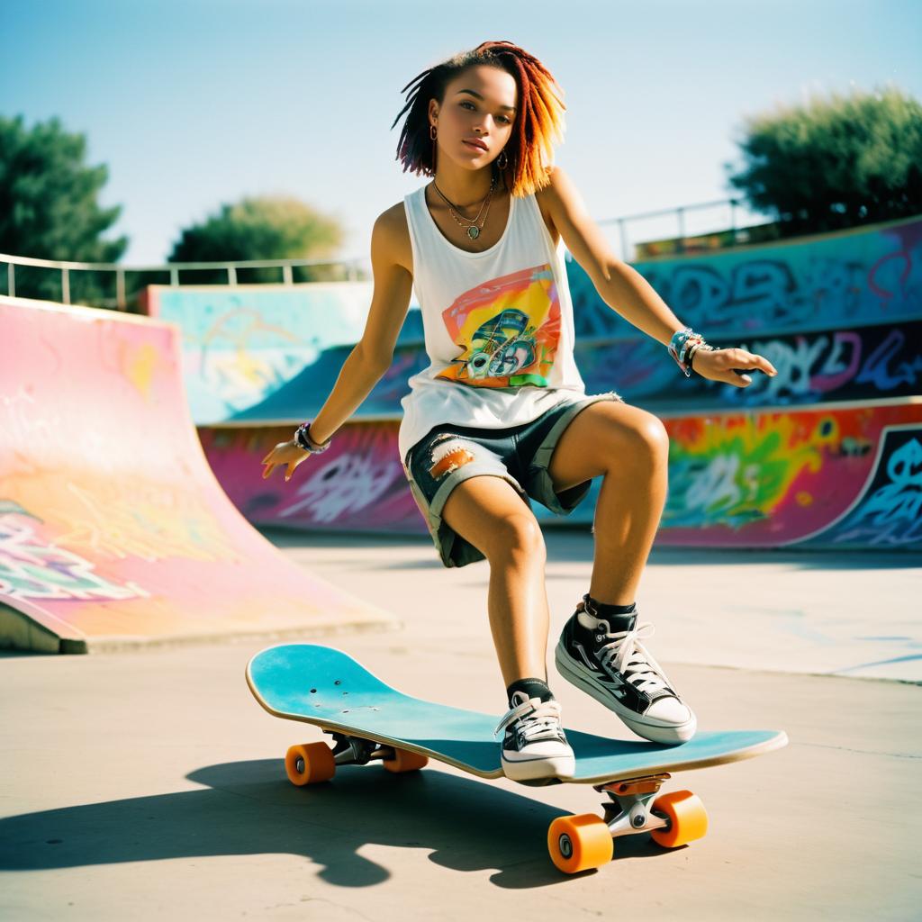 Rebellious Skateboarder in Sunlit Park