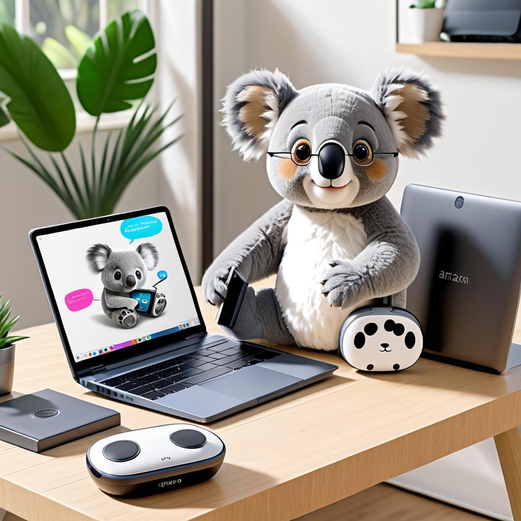 Cute Koala Using Laptop and Echo Show