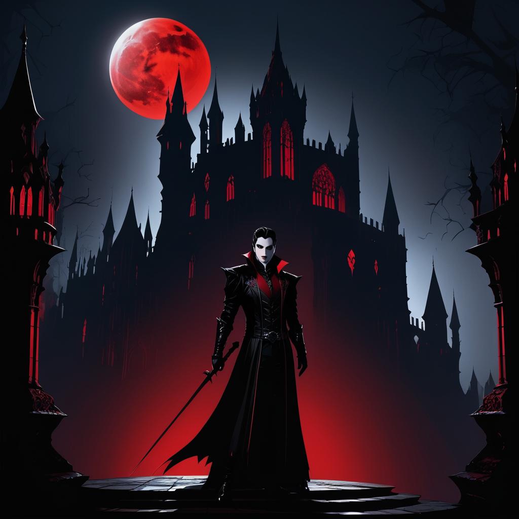 Gothic Vampire in Moonlit Castle Art