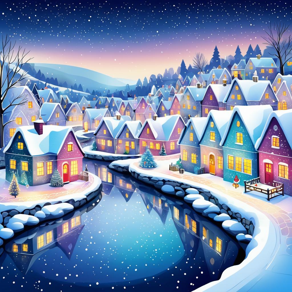 Charming Winter Village Hand Drawn Illustration