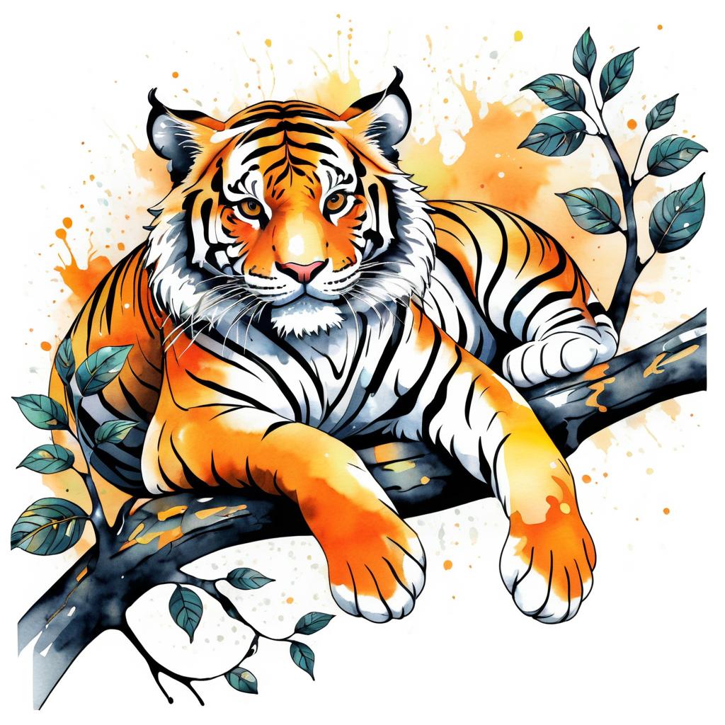 Whimsical Tiger Illustration in Watercolor