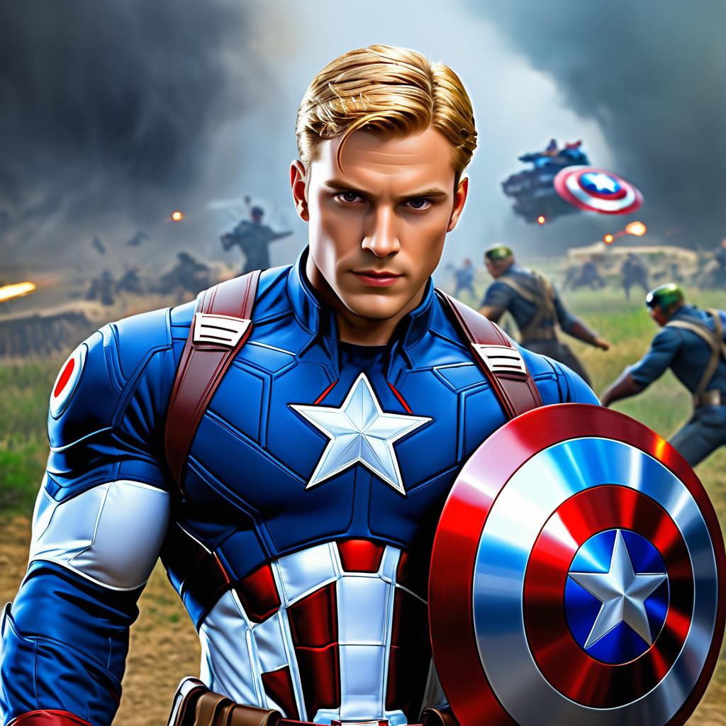 Captain America in a Stunning Battlefield Scene