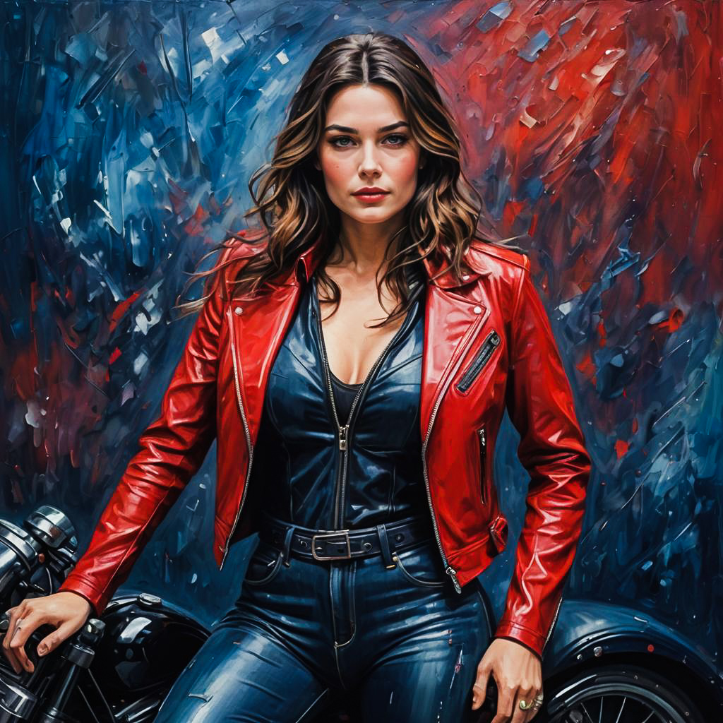 Impressionist Biker Woman in Vibrant Colors