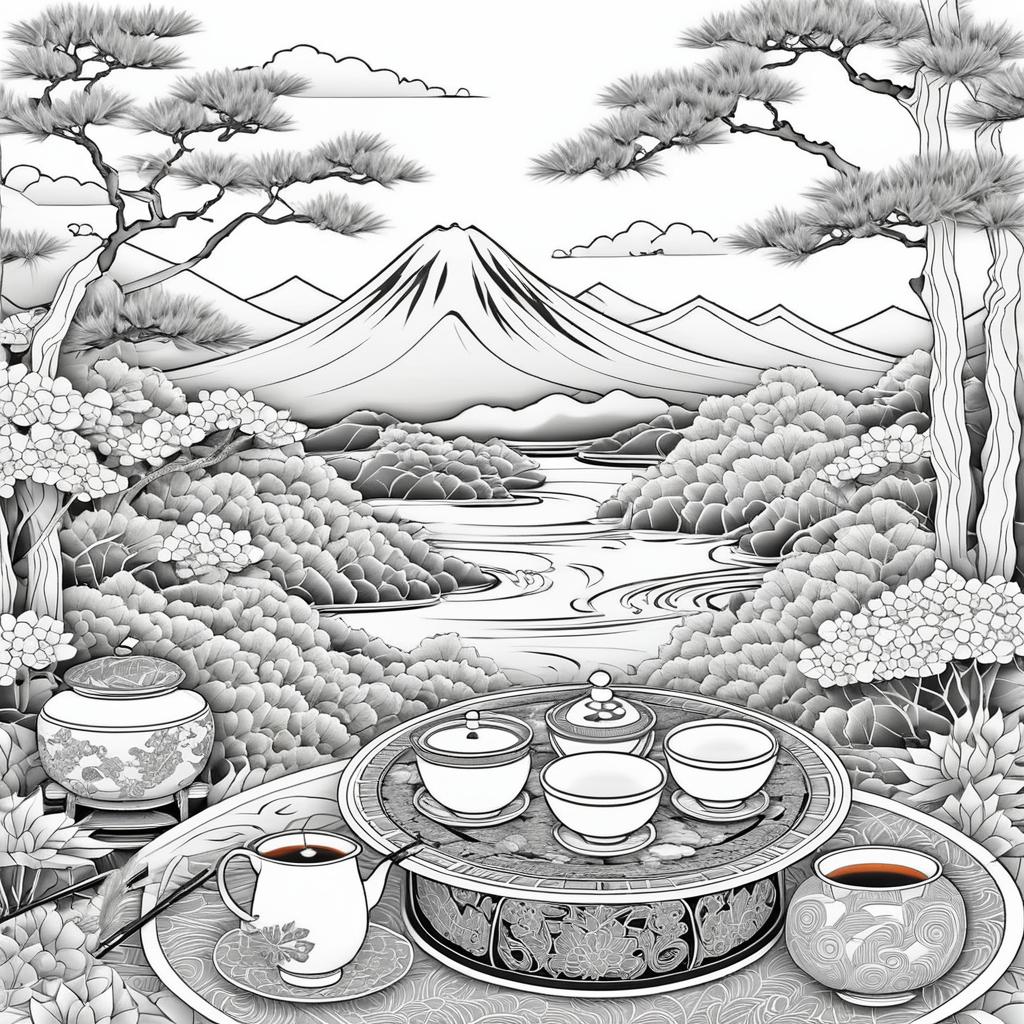 Intricate Japanese Tea Ceremony Coloring Page