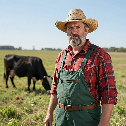 Sunlit Farmer in Grassy Field