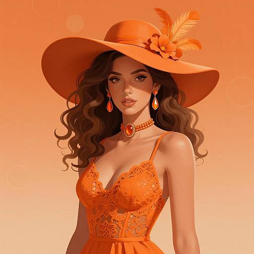 Elegant Woman in Orange - Digital Art