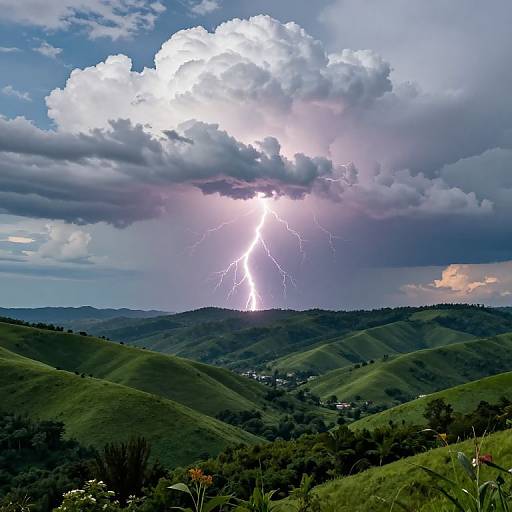 Dramatic Lightning Over Green Valley