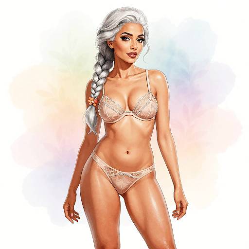 Elderly South Asian Woman in Lingerie Pin-Up Art