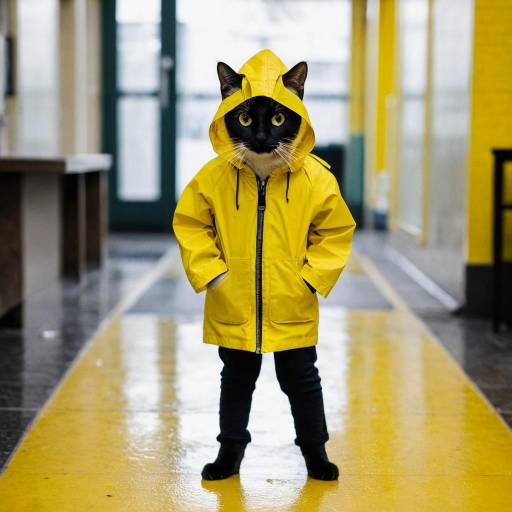 Whimsical Cat in Yellow Raincoat