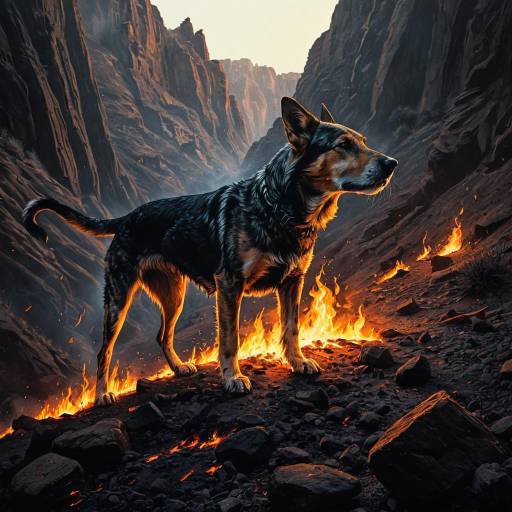 Lavahound in Scorched Canyon with Glowing Flames