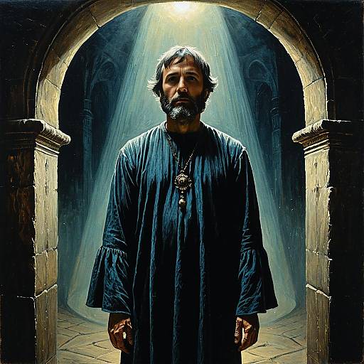 Man in Bell-Sleeve Tunic under Spotlight