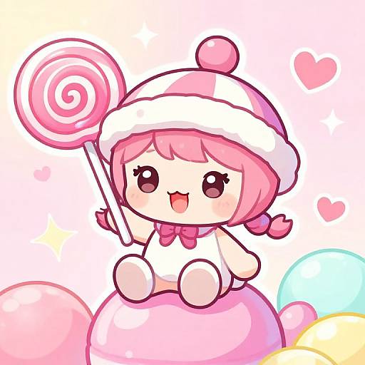 Chibi Anime Lolly Mascot Cheerful