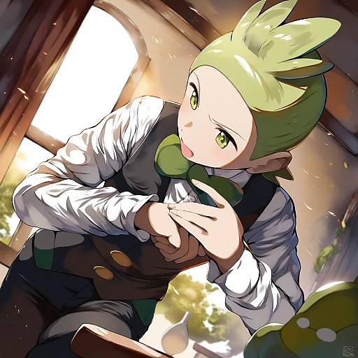 Illustration of Cilan (pokemon), pokemon in the style of Belko