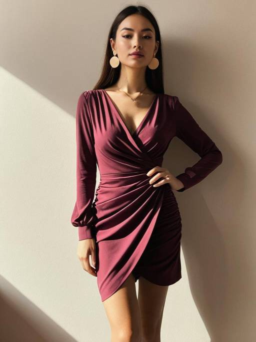 Elegant Woman in Fuchsia Wrap Dress