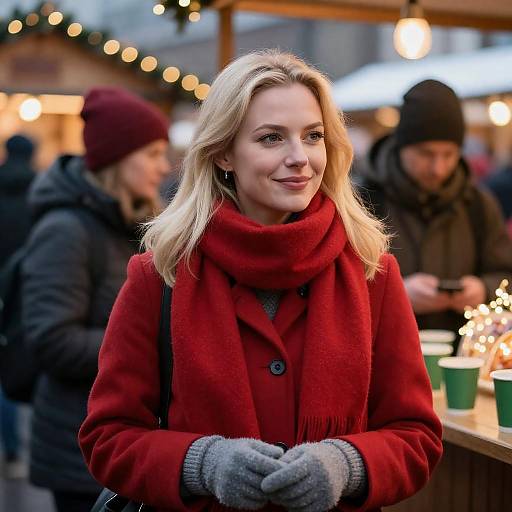 Blonde Woman at Festive Winter Market