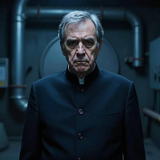 Serious Older Man in Blue Light