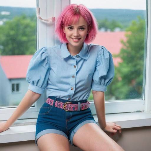 Charming Girl with Pink Hair and Smile